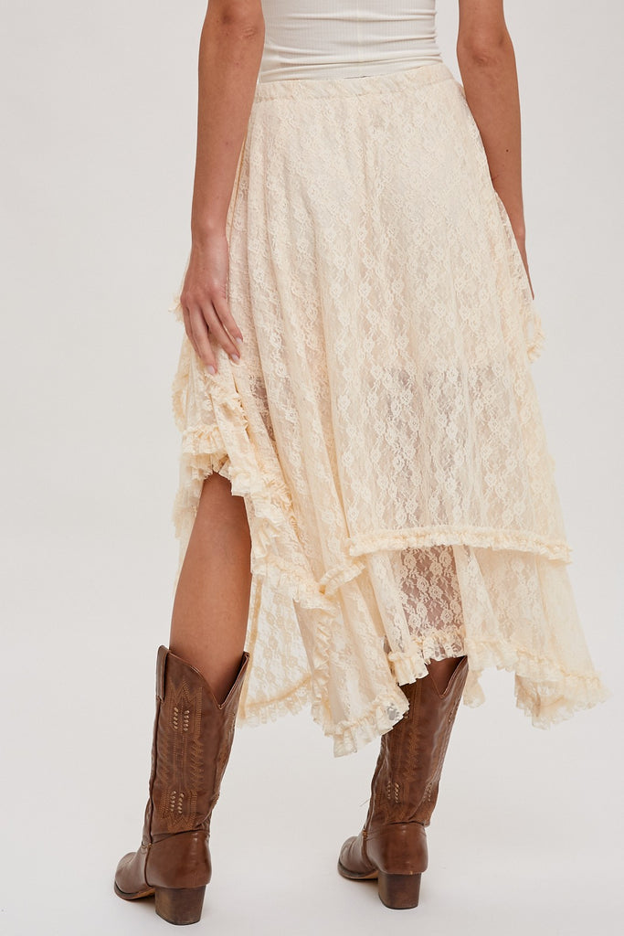 Ivory Lace Tier Midi Skirt - The Gypsy Belle Boutique