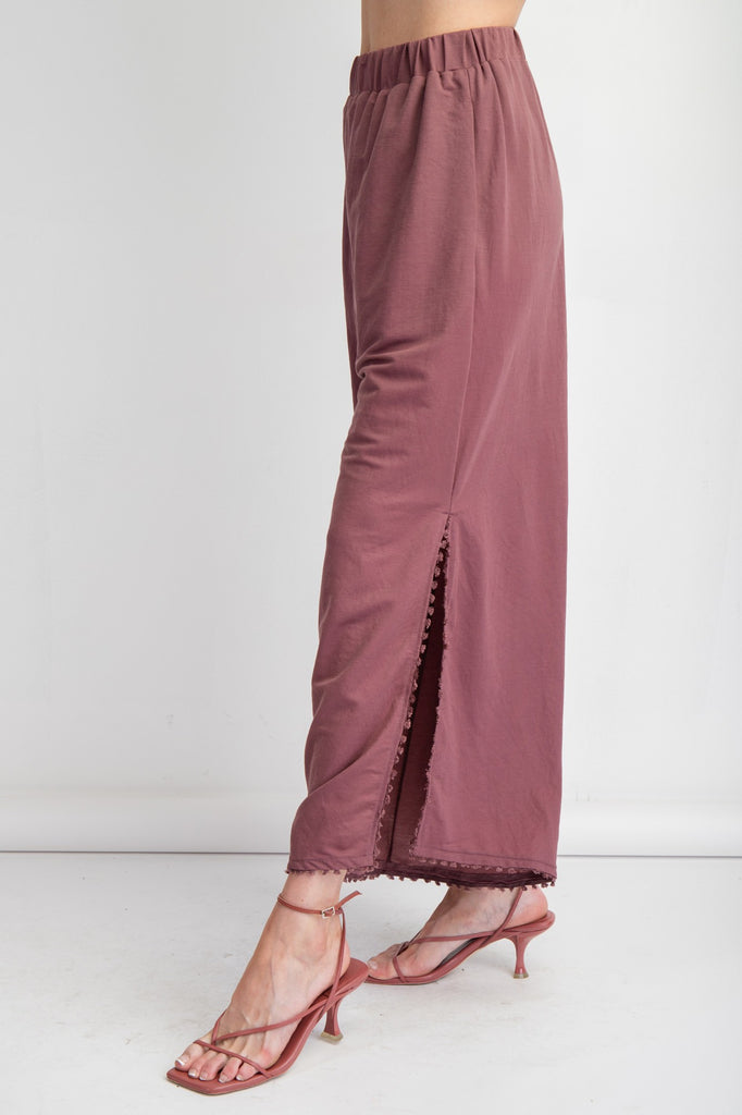 Easel - Faded Plum Poly-Linen Mini Tassel Pants - The Gypsy Belle Boutique