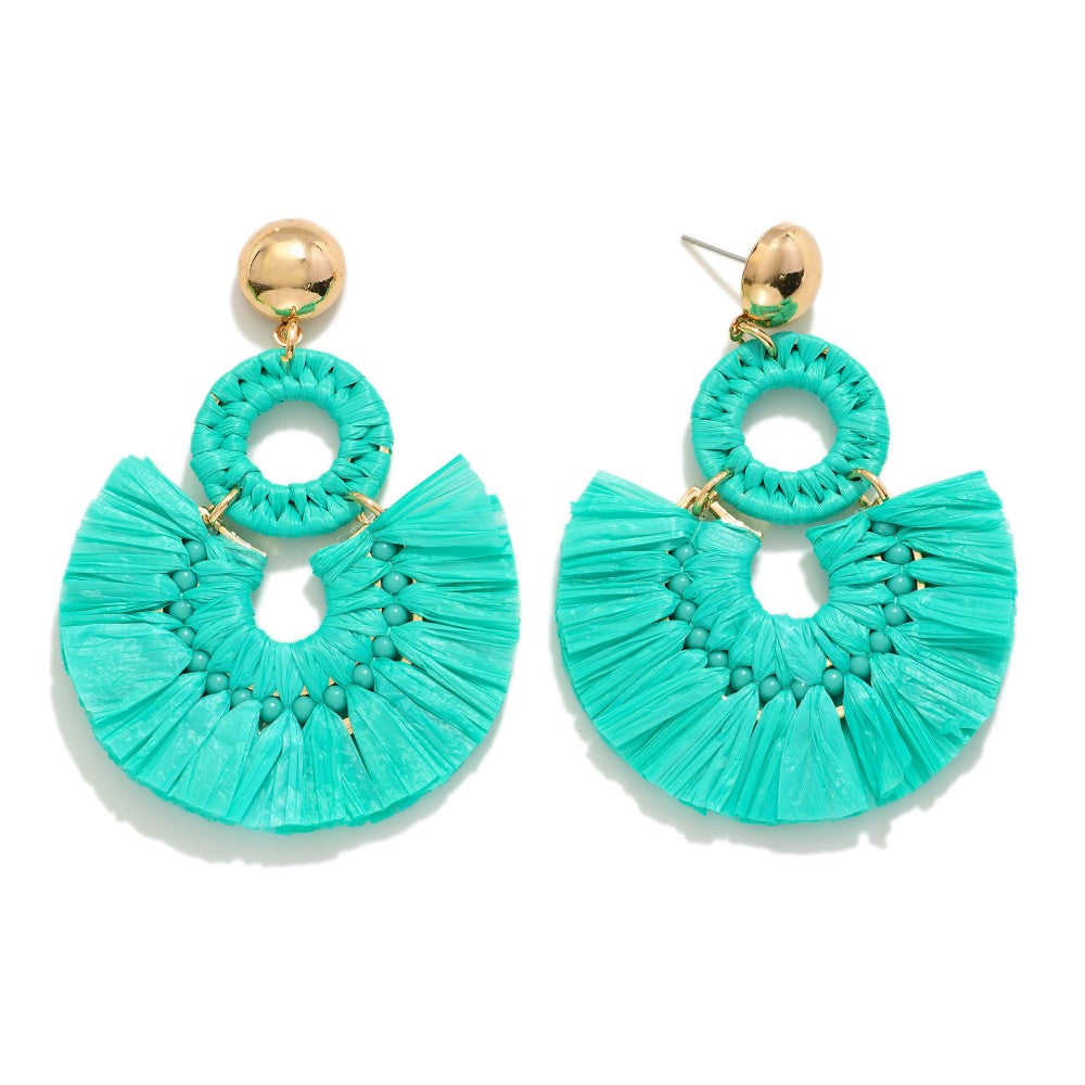 Mint Fanned Raffia Earrings - The Gypsy Belle Boutique