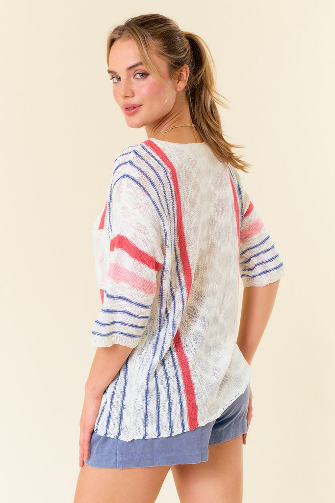 FINAL SALE Doe & Rae Ivory Striped Lightweight Sweater - The Gypsy Belle Boutique