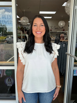 Crochet Ruffle Sleeve Top (2 COLORS) Heyson