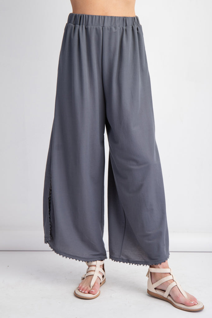 Easel - Ash Grey Poly-Linen Mini Tassel Pants - The Gypsy Belle Boutique