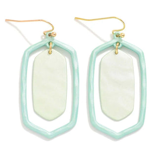 Elegant Mint Hexagon Nesting Earrings featuring a modern geometric design ideal for enhancing any outfit with style and sophistication.