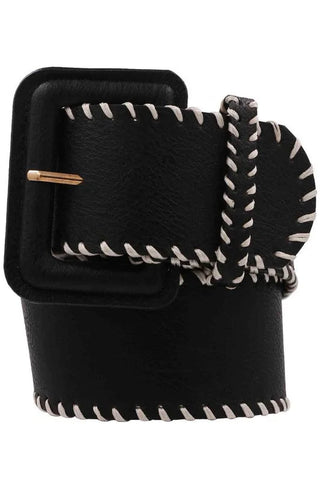 Black Faux Leather Whip Stitch Elastic Belt FINAL SALE