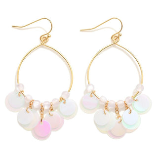 White Sequin Tassel Drop Earrings
