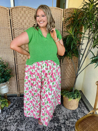 Alternate view of Kelly Green Dolman Sleeve Slub Sweater Top
