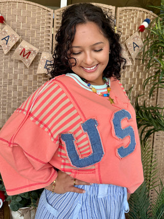Alternate view of Easel Coral USA Terry Top Oversized
