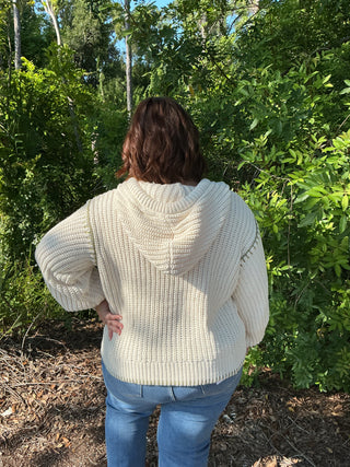 POL Ivory Cream V Neck Chenille Hoodie