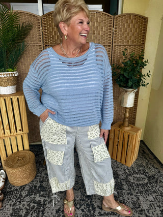 Alternate view of Prairie Mae Blue & Cream Jogger Pants
