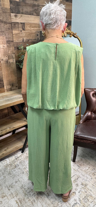 Oddi PEAR GREEN Sleeveless Top and Wide Leg Pant Set