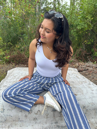 Oddi Blue Striped Relaxed Fit Cotton Pants