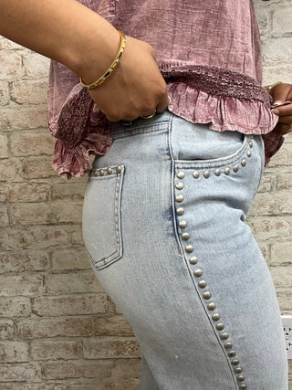 Mica Denim Studded Wide Leg Jeans