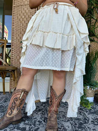 Wagon Wheel Ivory Hi-Lo Skirt