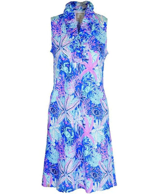Alt text: "Simply Southern Ruffle Neck Sleeveless Dress XL in Reef - Perfect for Summer. Final Sale.