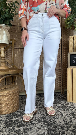 Mica Milk White Raw Edge Jeans
