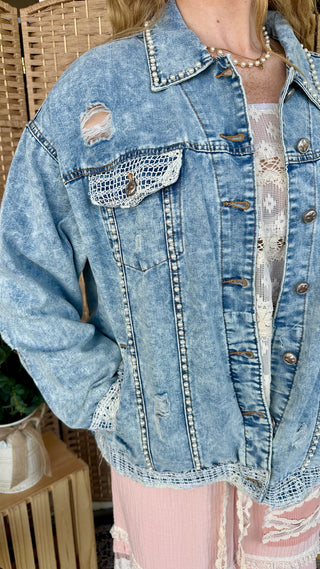 Alternate view of POL Moonflower Pearl Denim Jacket OVERSIZED
