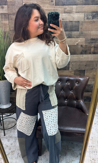 Easel Mineral Wash 3/4 Sleeve Textured Trim Top