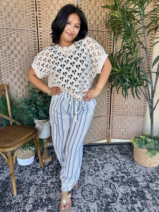 Alternate view of Easel Oatmeal Textured Linen Jogger Pants
