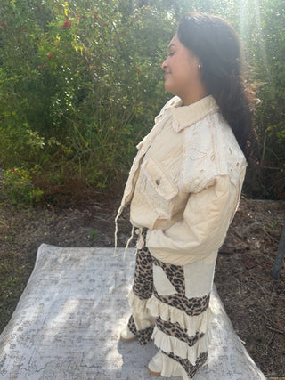 POL Relaxed Fit Denim Jacket w/ Quilting & Lace Accents (2 COLORS)