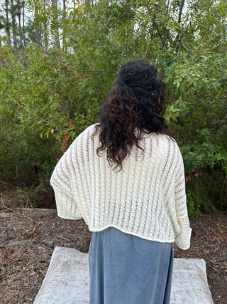 POL Ivory Crochet Short Sleeve Drop Shoulder Top