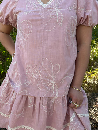 Alternate view of Forte Blush Embroidered Puff Slv Ruffle Hem Dress
