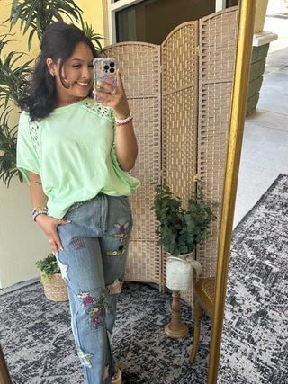 Favorite Things Mint Crochet Dolman Top