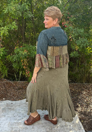 Boho Chic Tiered Patchwork Denim Cropped Shrug