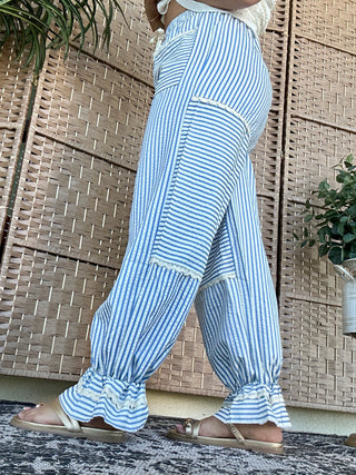 Alternate view of Blue Stripe Frilly Jogger Pant
