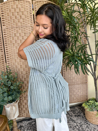 Alternate view of Take It Easy Seafoam Open Weave Cardigan Top
