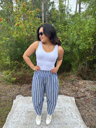 Oddi Blue Striped Relaxed Fit Cotton Pants