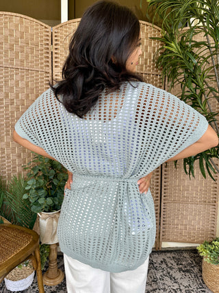 Alternate view of Take It Easy Seafoam Open Weave Cardigan Top
