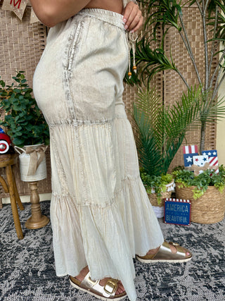 Alternate view of Young Threads Boho Tiered Ivory Latte Patchwork Pants
