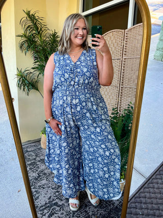 Alternate view of Walk the Line Blue Floral Jumpsuit
