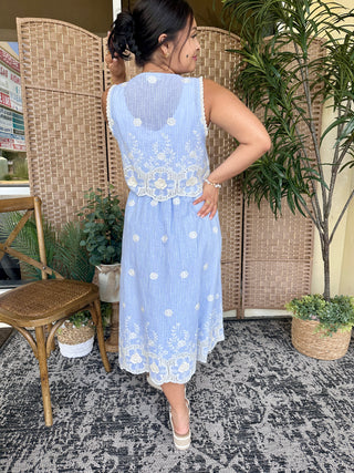 Alternate view of Walk in the Park Blue Embroidered Skirt Set
