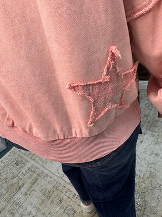 Pink Floral Star Applique Oversize Top