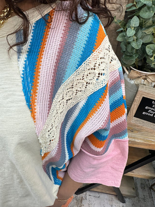 Alternate view of Easel IVORY Mineral Wash 3/4 Slv Multi Stripe Top
