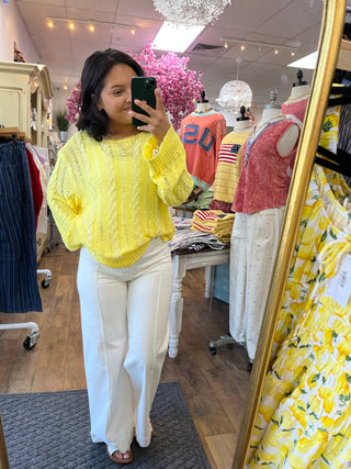 Alternate view of POL SUNSHINE YELLOW Twisted Weave Long Slv Sweater Top
