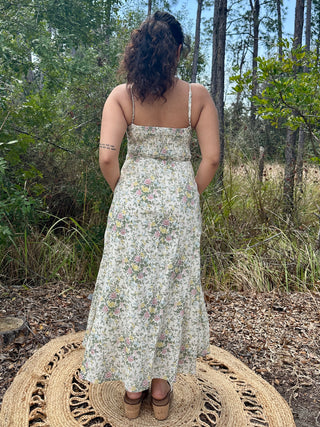 Alternate view of Ivory Vintage Floral Linen Blend Smock Back Midi Sundress
