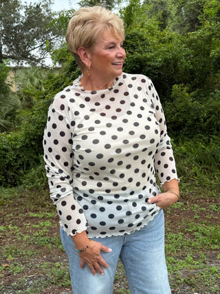 Easel Dots Dots Dots IVORY Mesh Layering Top
