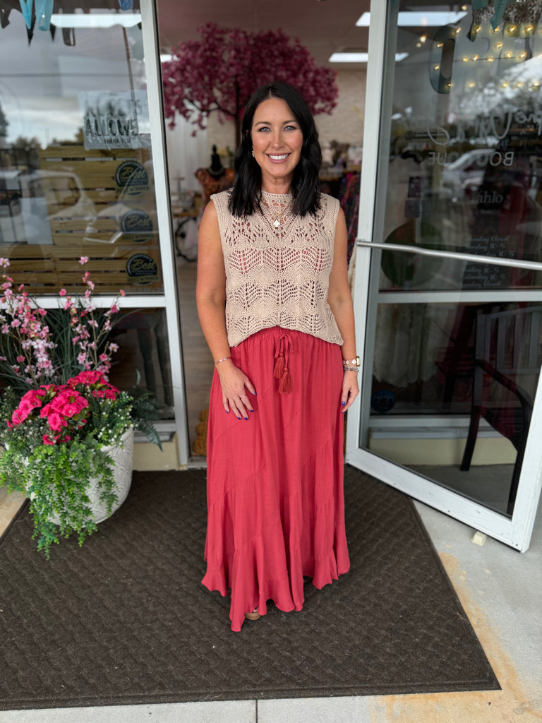 Easel - Dark Rose Textured Maxi Skirt - The Gypsy Belle Boutique