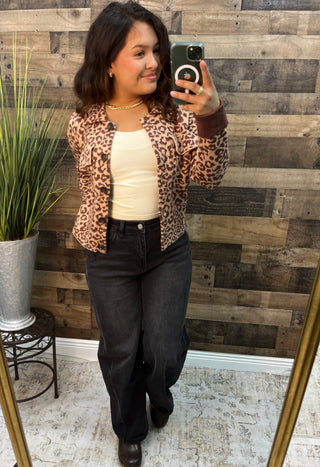 Listicle Mocha Leopard Button Up Jacket Top
