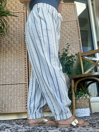 Alternate view of Easel Oatmeal Textured Linen Jogger Pants
