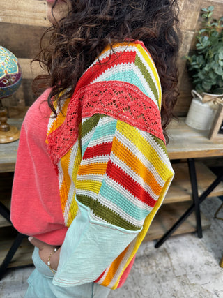 Alternate view of Easel RED Mineral Wash 3/4 Slv Multi Stripe Top
