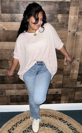 Oatmeal Oversized Dolman Waffle Weave Top