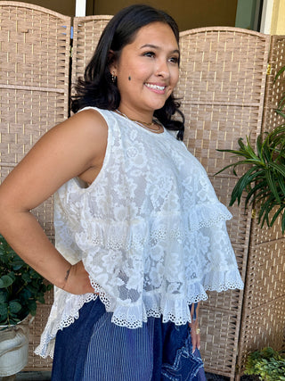 Alternate view of Saturday in the Park White Lace Layer Tank Top
