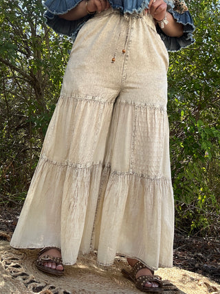 Alternate view of Young Threads Boho Tiered Ivory Latte Patchwork Pants
