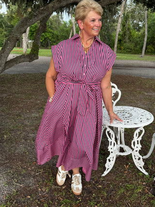 Alternate view of The Maisie Stripe Pink & Navy Dress
