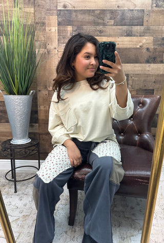 Easel Mineral Wash 3/4 Sleeve Textured Trim Top