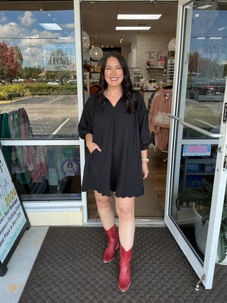 Umgee Black A-Line Dress w/ Scallop Hem