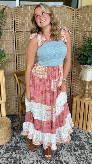 Alternate view of Hello Darlin' Patchwork Tie Shoulder Dress
